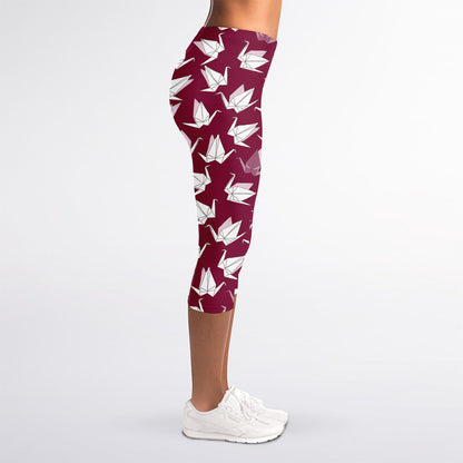 Japanese Origami Crane Pattern Print Women's Capri Leggings