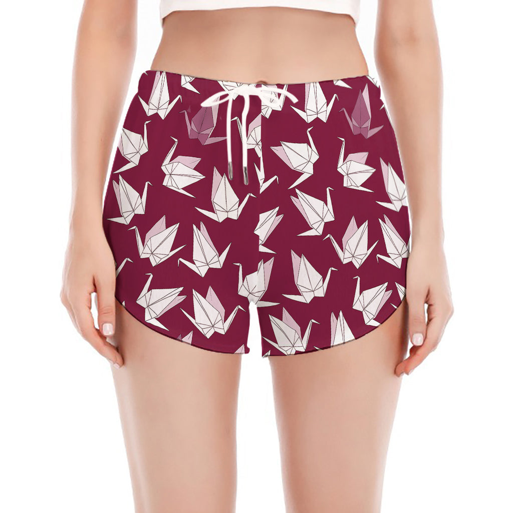 Japanese Origami Crane Pattern Print Women's Split Running Shorts