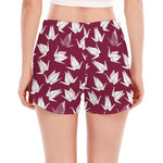 Japanese Origami Crane Pattern Print Women's Split Running Shorts