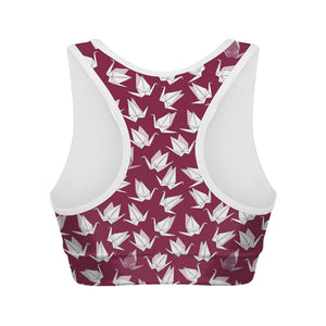 Japanese Origami Crane Pattern Print Women's Sports Bra