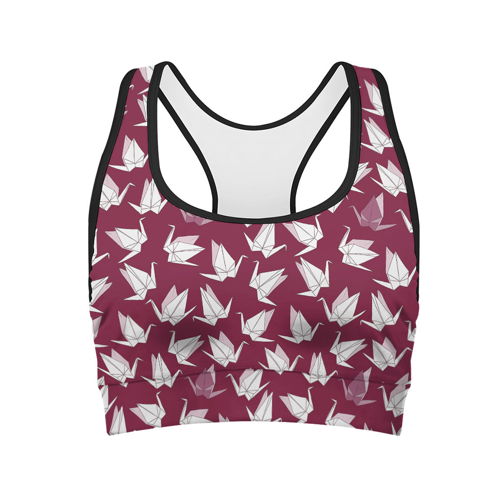 Japanese Origami Crane Pattern Print Women's Sports Bra