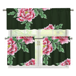 Japanese Peony Print 3 Piece Kitchen Curtains