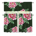Japanese Peony Print 3 Piece Kitchen Curtains