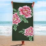 Japanese Peony Print Beach Towel
