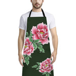 Japanese Peony Print Bib Apron With Pocket
