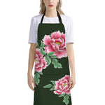 Japanese Peony Print Bib Apron With Pocket