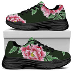 Japanese Peony Print Black Chunky Shoes