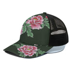 Japanese Peony Print Black Mesh Trucker Cap