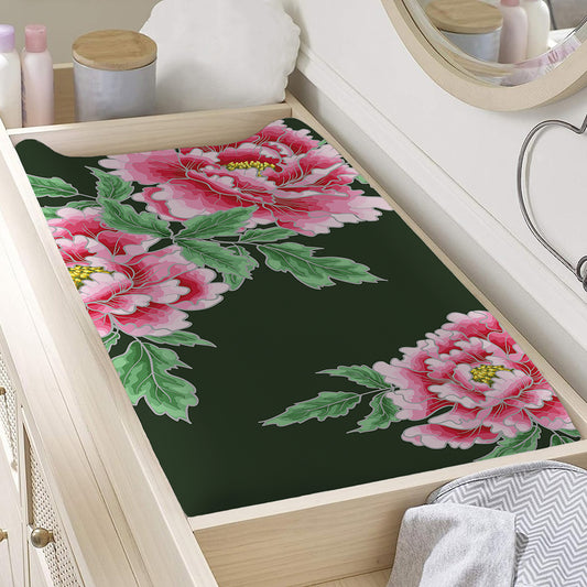 Japanese Peony Print Changing Pad Cover
