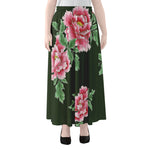 Japanese Peony Print Chiffon Maxi Skirt