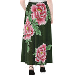 Japanese Peony Print Chiffon Maxi Skirt