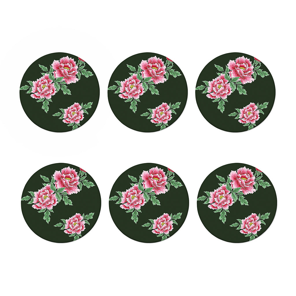 Japanese Peony Print Coaster Set