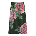 Japanese Peony Print Cotton Front Slit Maxi Skirt