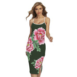 Japanese Peony Print Cross Back Cami Dress