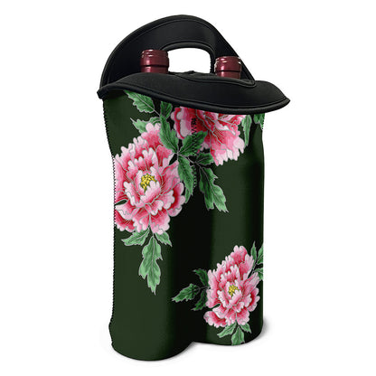 Japanese Peony Print Double Neoprene Wine Tote