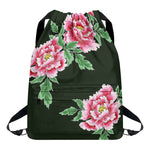 Japanese Peony Print Drawstring Backpack