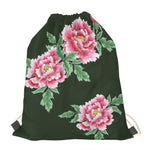 Japanese Peony Print Drawstring Bag