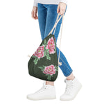 Japanese Peony Print Drawstring Bag
