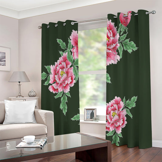 Japanese Peony Print Extra Wide Grommet Curtains
