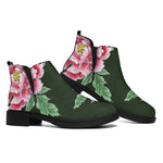 Japanese Peony Print Flat Ankle Boots
