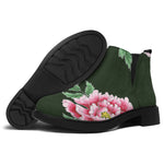 Japanese Peony Print Flat Ankle Boots