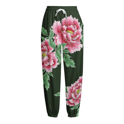Japanese Peony Print Fleece Lined Knit Pants