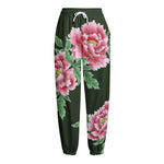 Japanese Peony Print Fleece Lined Knit Pants