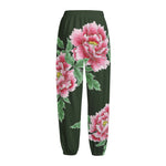Japanese Peony Print Fleece Lined Knit Pants
