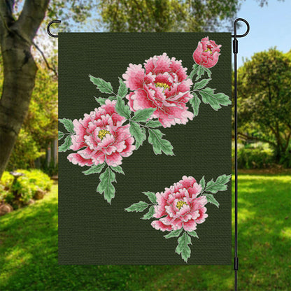 Japanese Peony Print Garden Flag