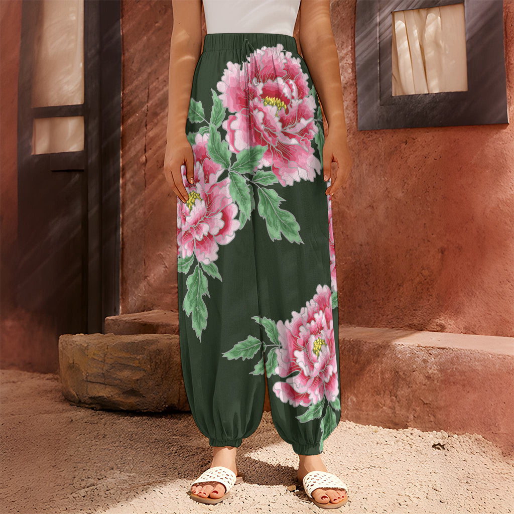 Japanese Peony Print Harem Pants