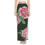 Japanese Peony Print High Slit Maxi Skirt