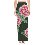 Japanese Peony Print High Slit Maxi Skirt