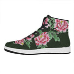 Japanese Peony Print High Top Leather Sneakers