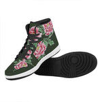 Japanese Peony Print High Top Leather Sneakers