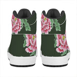 Japanese Peony Print High Top Leather Sneakers