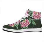 Japanese Peony Print High Top Leather Sneakers