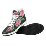 Japanese Peony Print High Top Leather Sneakers