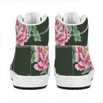 Japanese Peony Print High Top Leather Sneakers