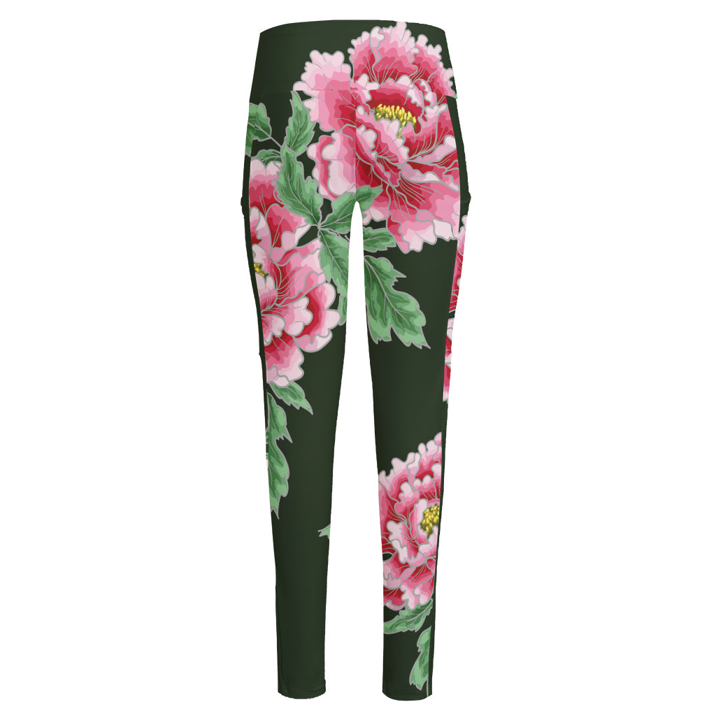 Japanese Peony Print High-Waisted Pocket Leggings