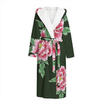Japanese Peony Print Hooded Bathrobe