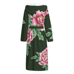 Japanese Peony Print Hooded Bathrobe