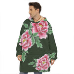 Japanese Peony Print Hoodie Blanket