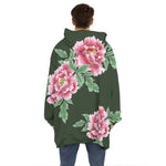 Japanese Peony Print Hoodie Blanket