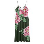 Japanese Peony Print Jersey Midi Cami Dress