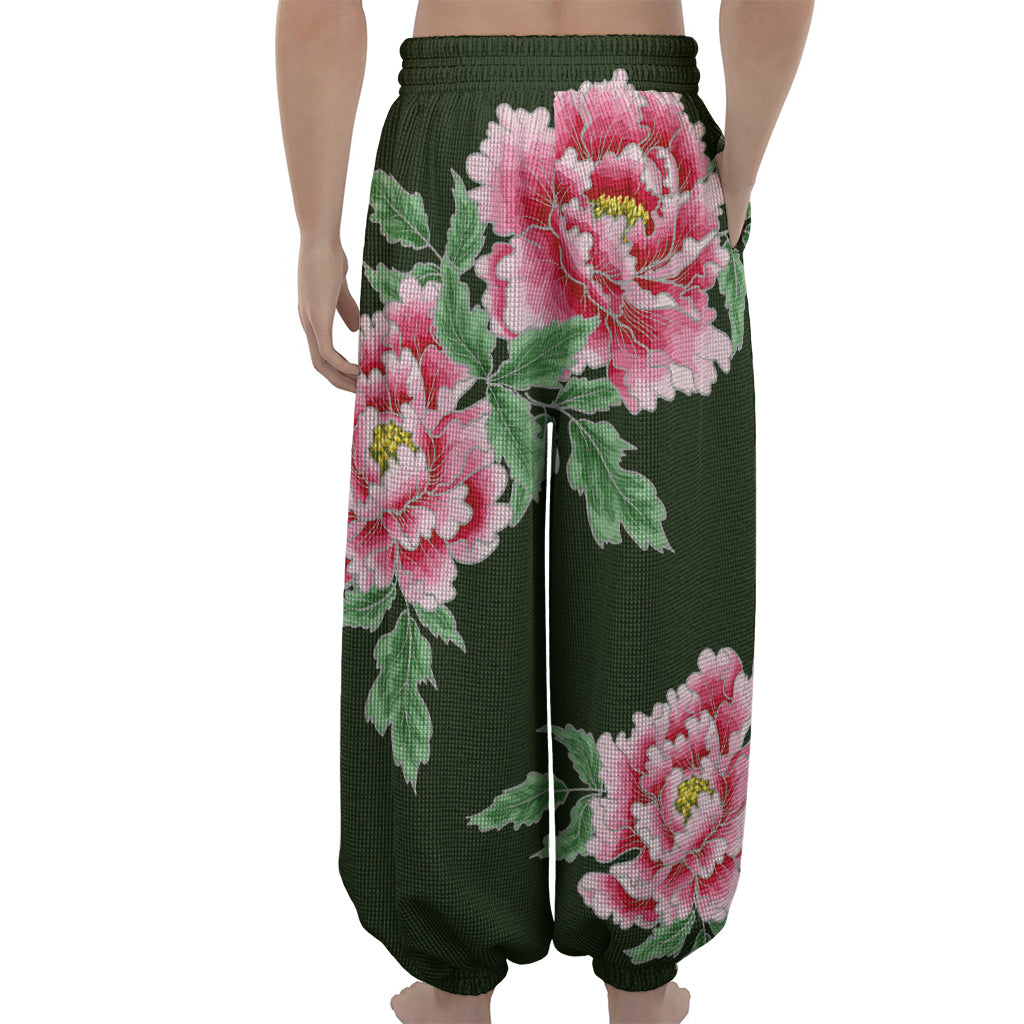 Japanese Peony Print Lantern Pants