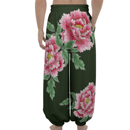 Japanese Peony Print Lantern Pants