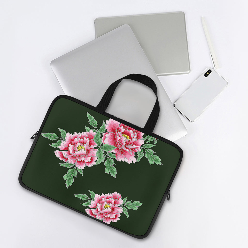 Japanese Peony Print Laptop Sleeve With Handle