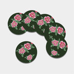 Japanese Peony Print Leather Coaster Set