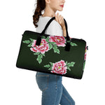 Japanese Peony Print Leather Duffle Bag