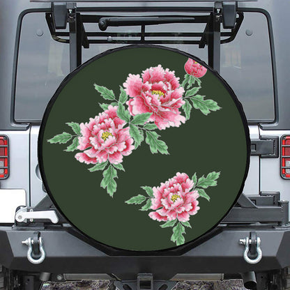 Japanese Peony Print Leather Spare Tire Cover